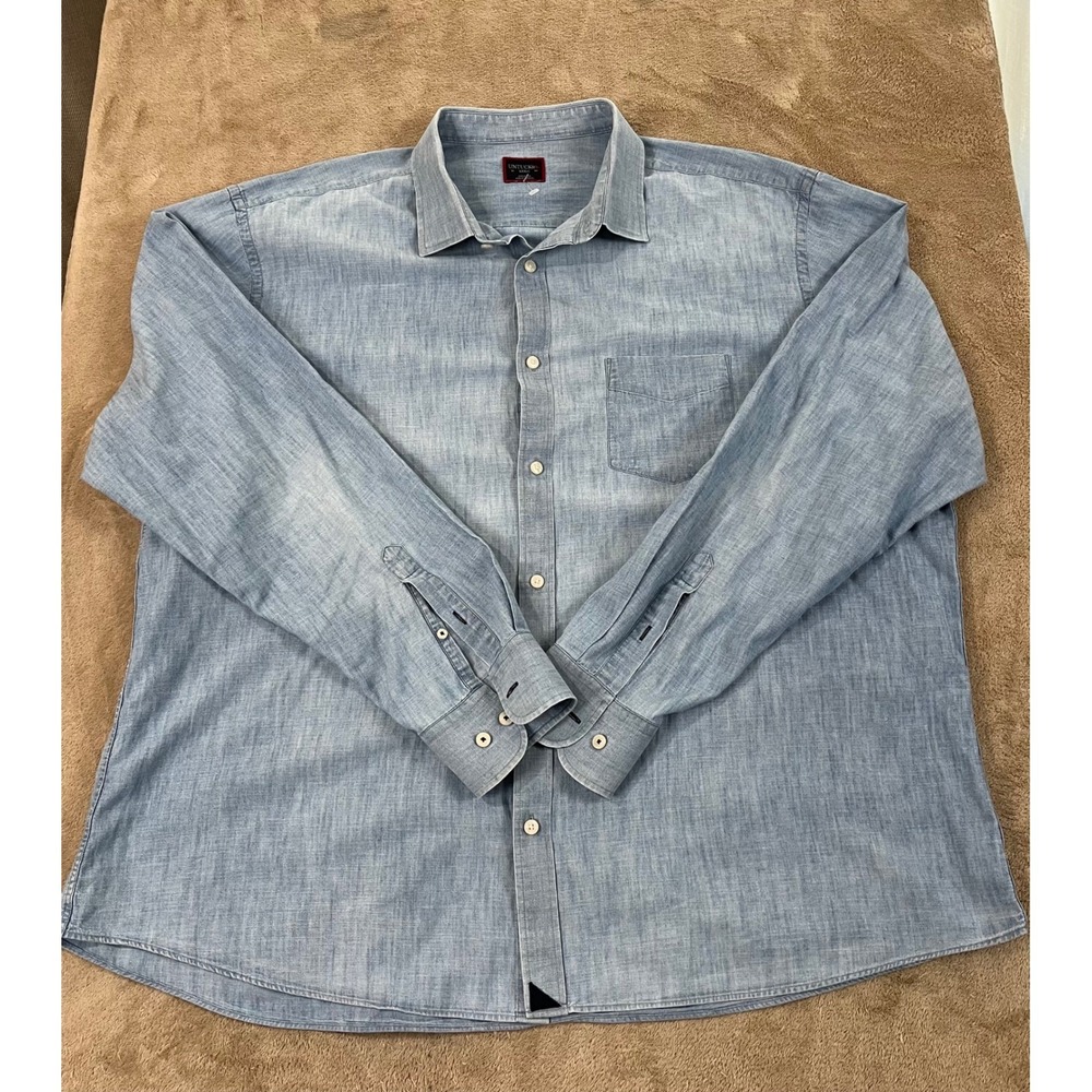 Untuckit Chambray Shirt mens, 3XLC Tall Long Blue Button Up Long Sleeve Good